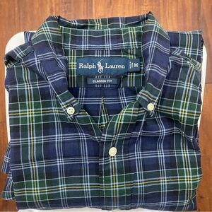 Ralph Lauren Men's Plaid Shirt - Navy, Green, Yellow